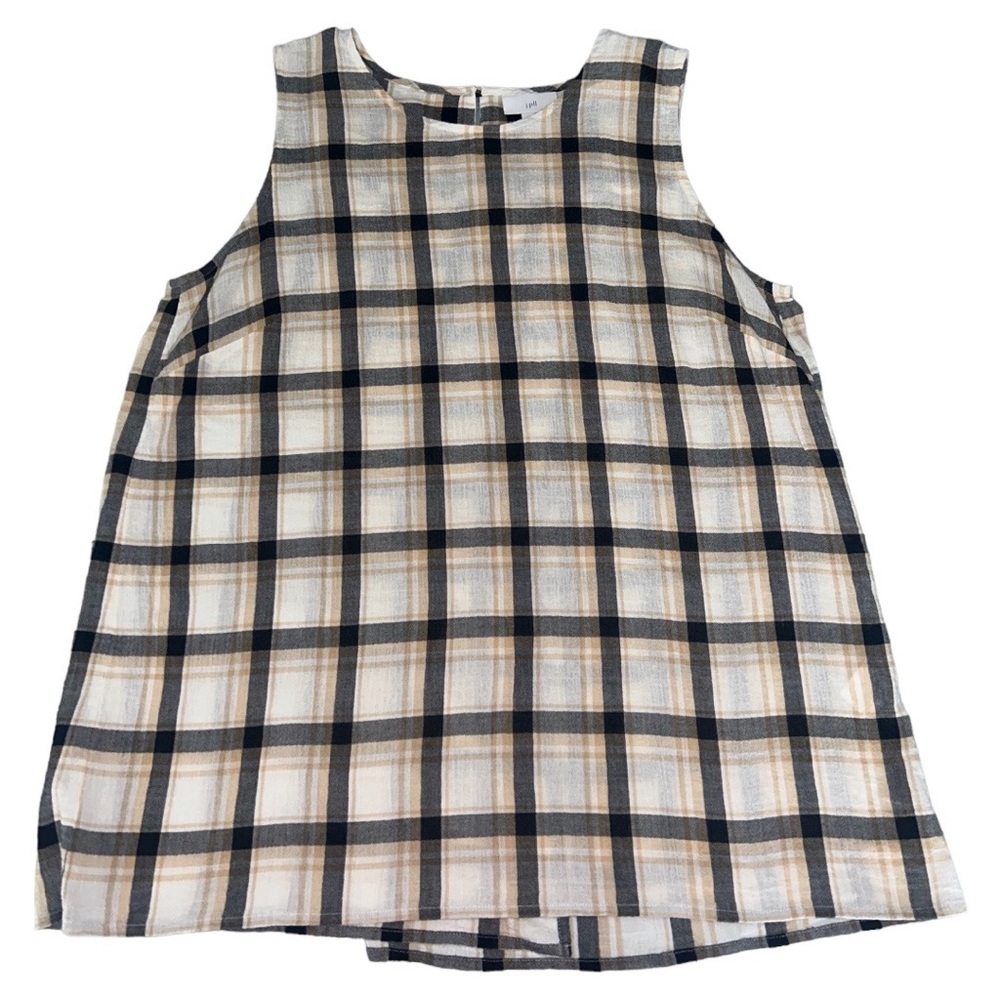 J. Jill Plaid Sleeveless Tank Top Split Back White
Tan Gray, Size S